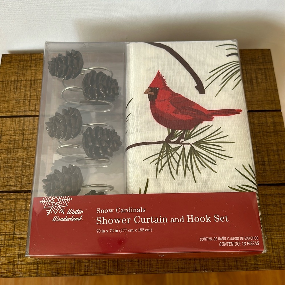 WONDERLAND Cardinal Pine Shower Curtain Set - Red, Green, White